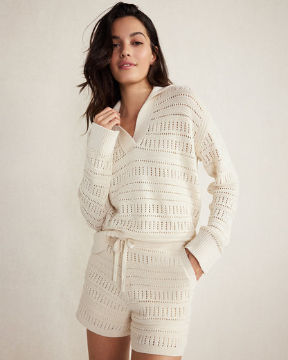 Talbots ORGANIC COTTON OPEN STITCH JOHNNY COLLAR SWEATER
