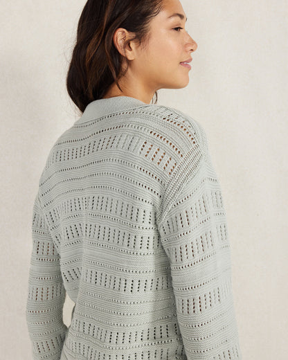 Talbots ORGANIC COTTON OPEN STITCH JOHNNY COLLAR SWEATER
