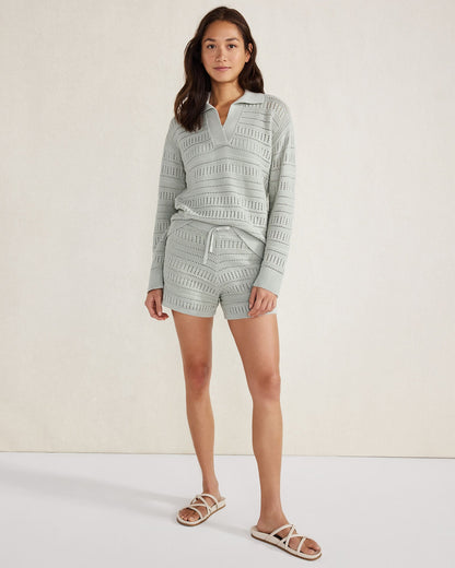 Talbots ORGANIC COTTON OPEN STITCH JOHNNY COLLAR SWEATER