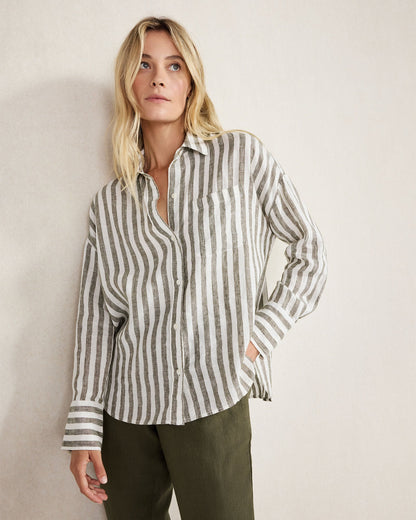 Talbots LINEN STRIPED BOXY SHIRT
