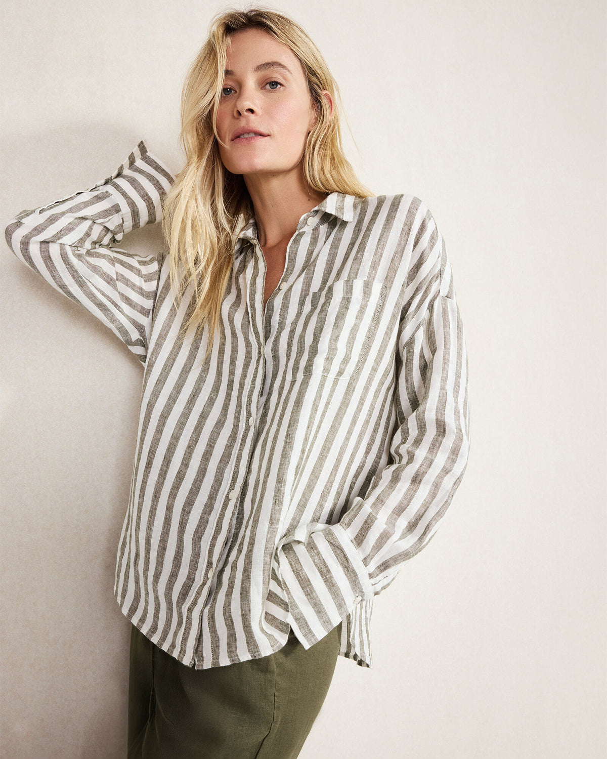 Talbots LINEN STRIPED BOXY SHIRT