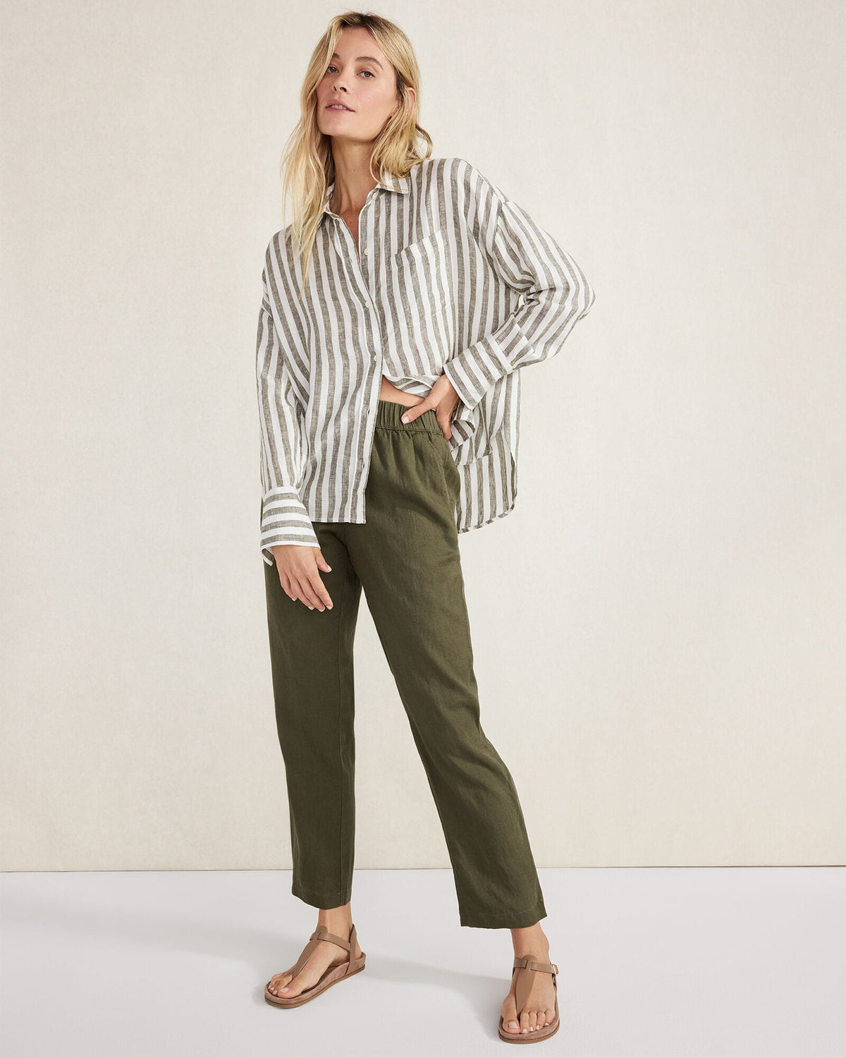 Talbots LINEN STRIPED BOXY SHIRT