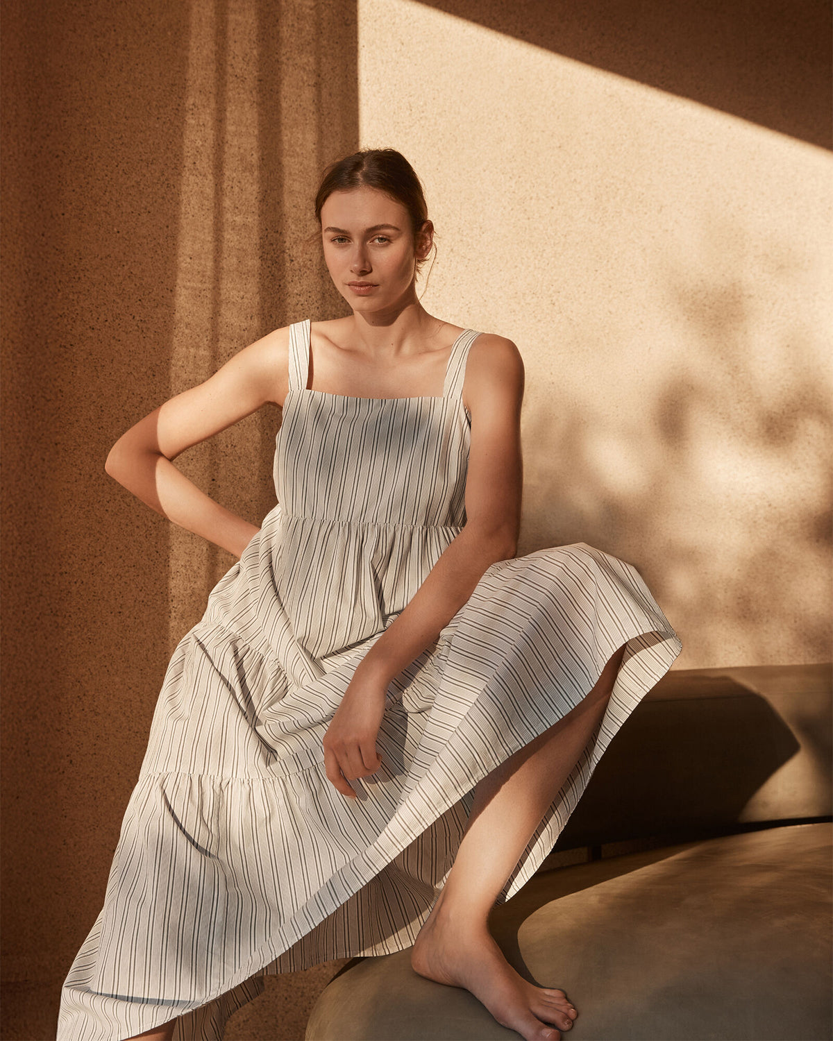 Talbots ORGANIC COTTON POPLIN STRIPED MIDI DRESS