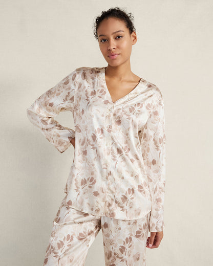Talbots WASHABLE SILK V-NECK TRANQUIL FLORAL SLEEP TOP