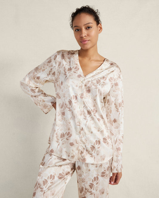 Talbots WASHABLE SILK V-NECK TRANQUIL FLORAL SLEEP TOP