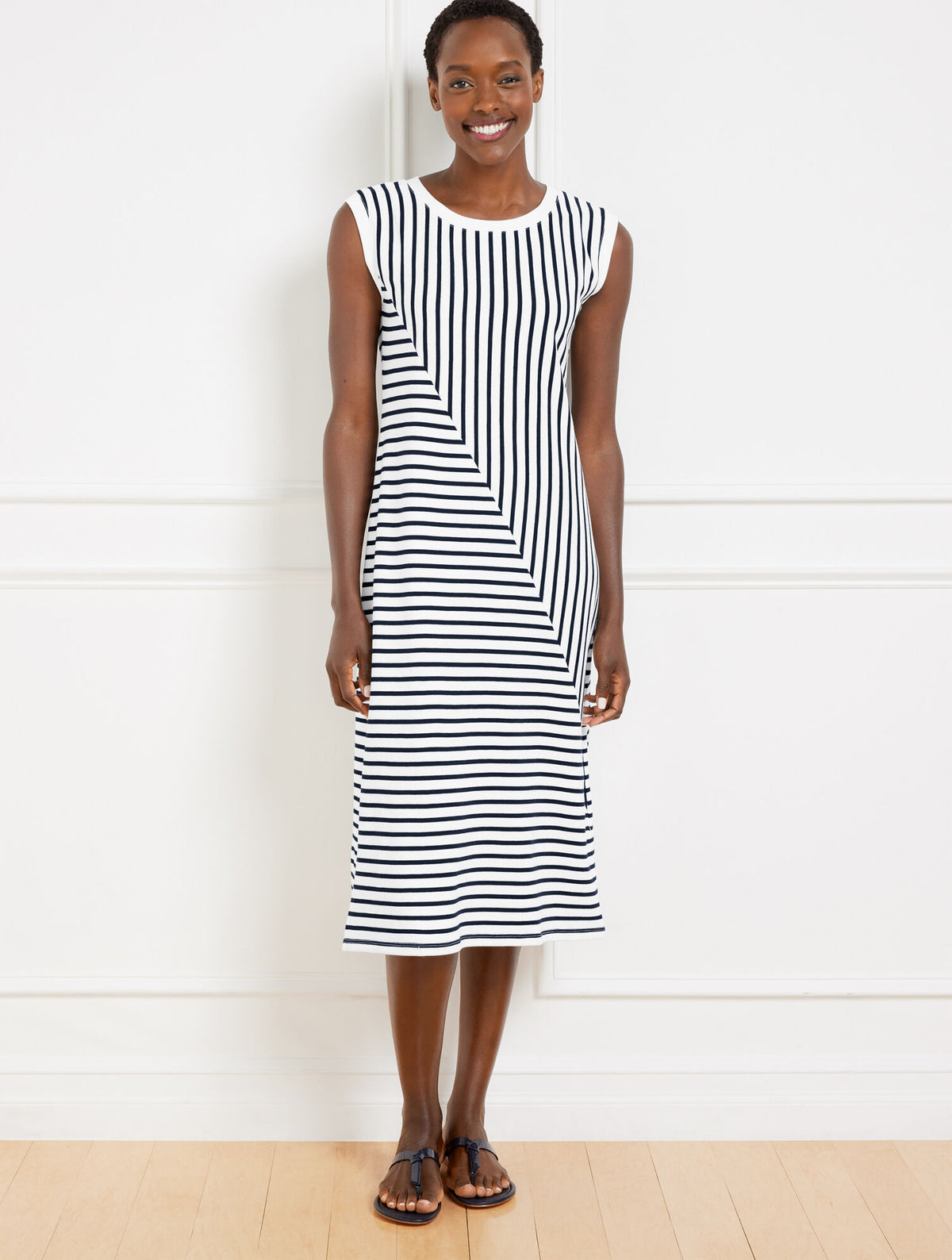 Talbots SEASIDE FRENCH TERRY STRIPE MIDI T-SHIRT DRESS