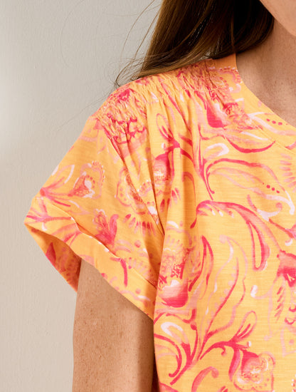 Talbots SMOCKED SHOULDER CREWNECK TEE - JACOBEAN FANTASIA
