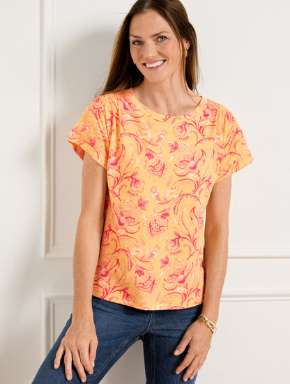Talbots SMOCKED SHOULDER CREWNECK TEE - JACOBEAN FANTASIA