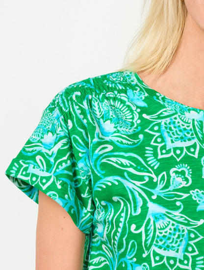 Talbots SMOCKED SHOULDER CREWNECK TEE - JACOBEAN FANTASIA