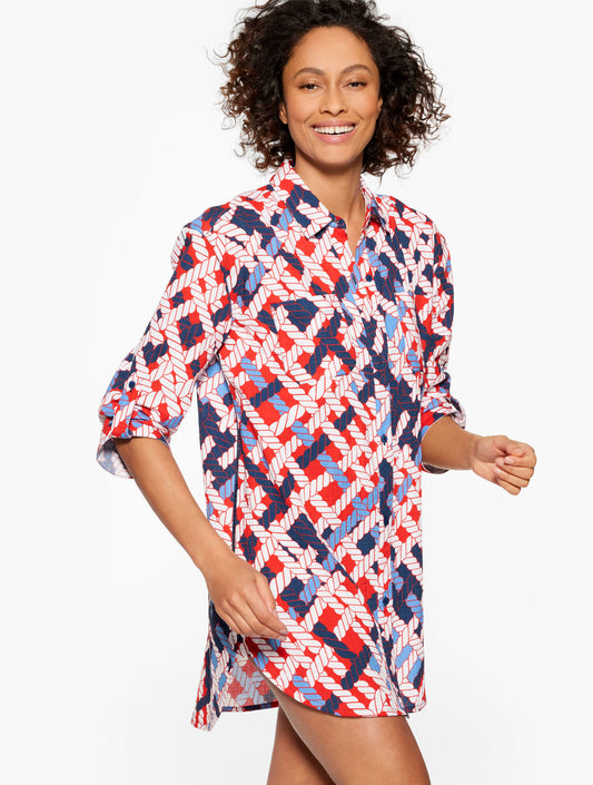 Talbots AQUA CLUB GAUZE SHIRT COVER-UP - NAUTICAL VIBES