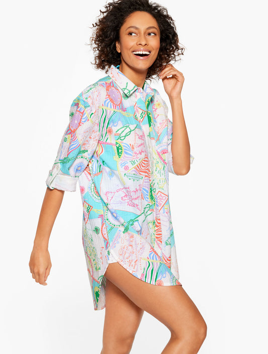 Talbots AQUA CLUB GAUZE SHIRT COVER-UP - CÔTE D'AZUR
