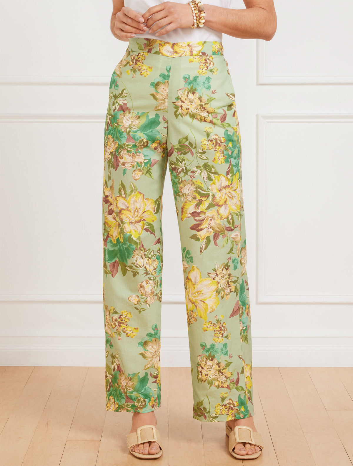 Talbots WIDE LEG WASHED LINEN PANTS - DYNAMIC FLORAL