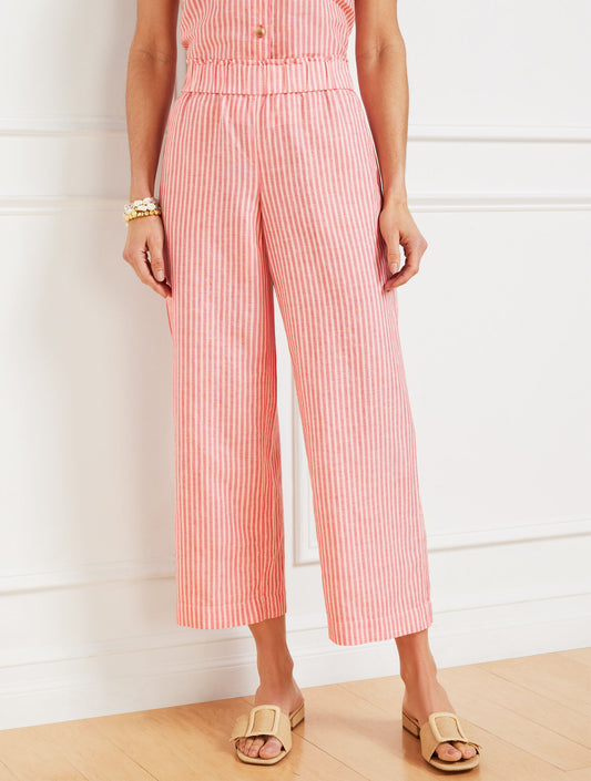 Talbots WIDE CROP PULL-ON WASHED LINEN PANTS - TONAL STRIPE