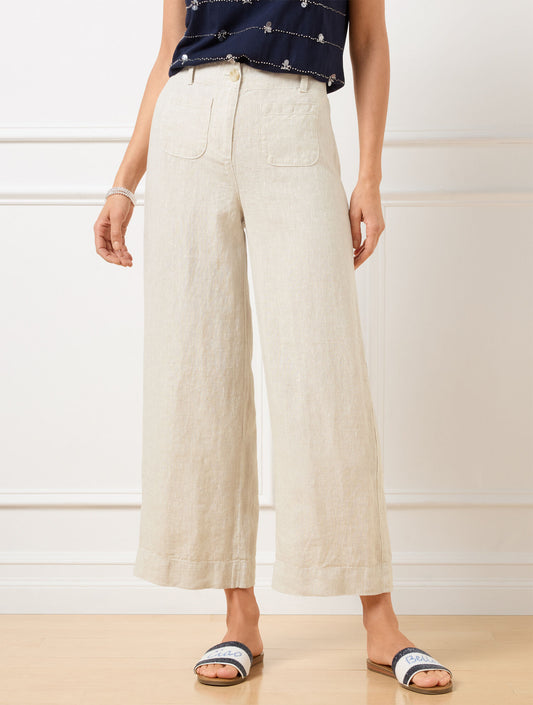 Talbots WIDE CROP PATCH POCKET WASHED LINEN PANTS