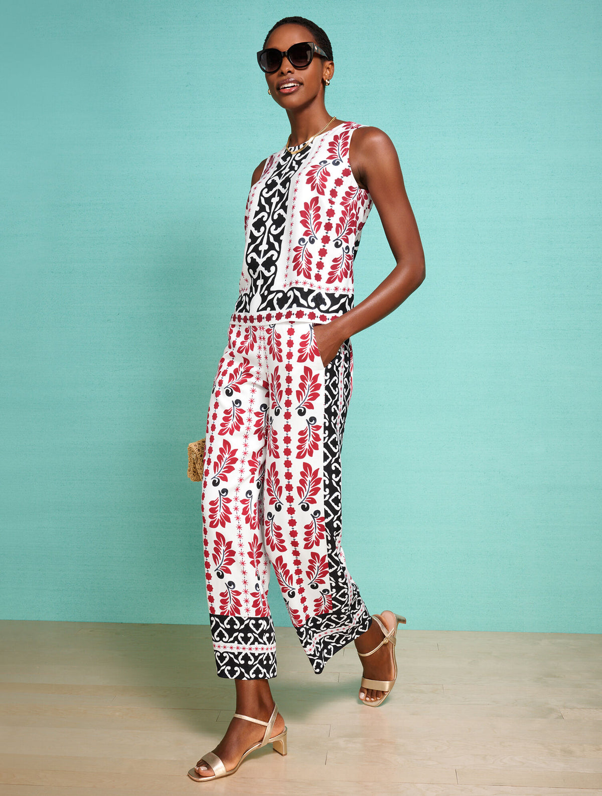 Talbots WIDE CROP PULL-ON PANTS - GEOMETRIC PALM