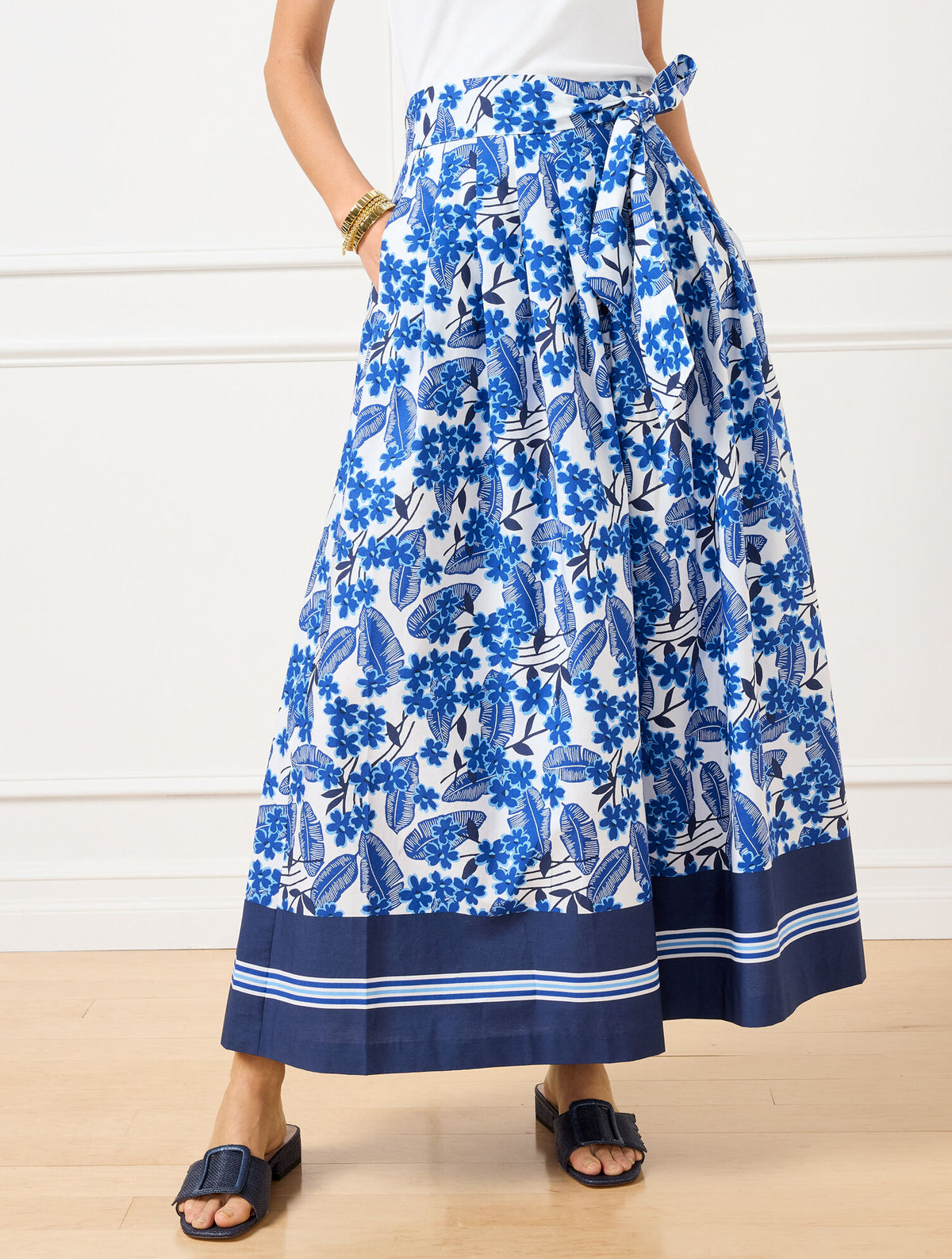 Talbots PIPER PLEATED PATIO MAXI SKIRT - FLORAL PALMS