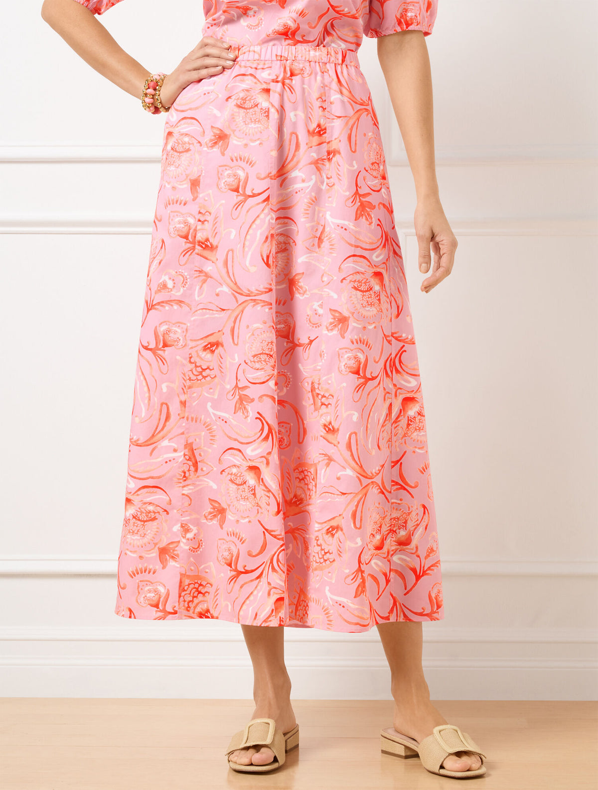 Talbots FRESH POPLIN SEAMED MIDI SKIRT - JACOBEAN FANTASIA