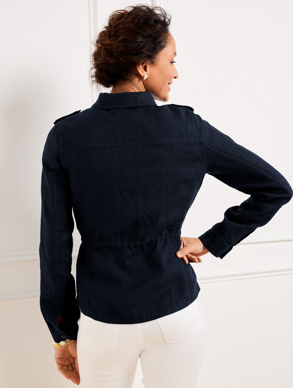 Talbots WASHED LINEN SHIRT JACKET - WHITE