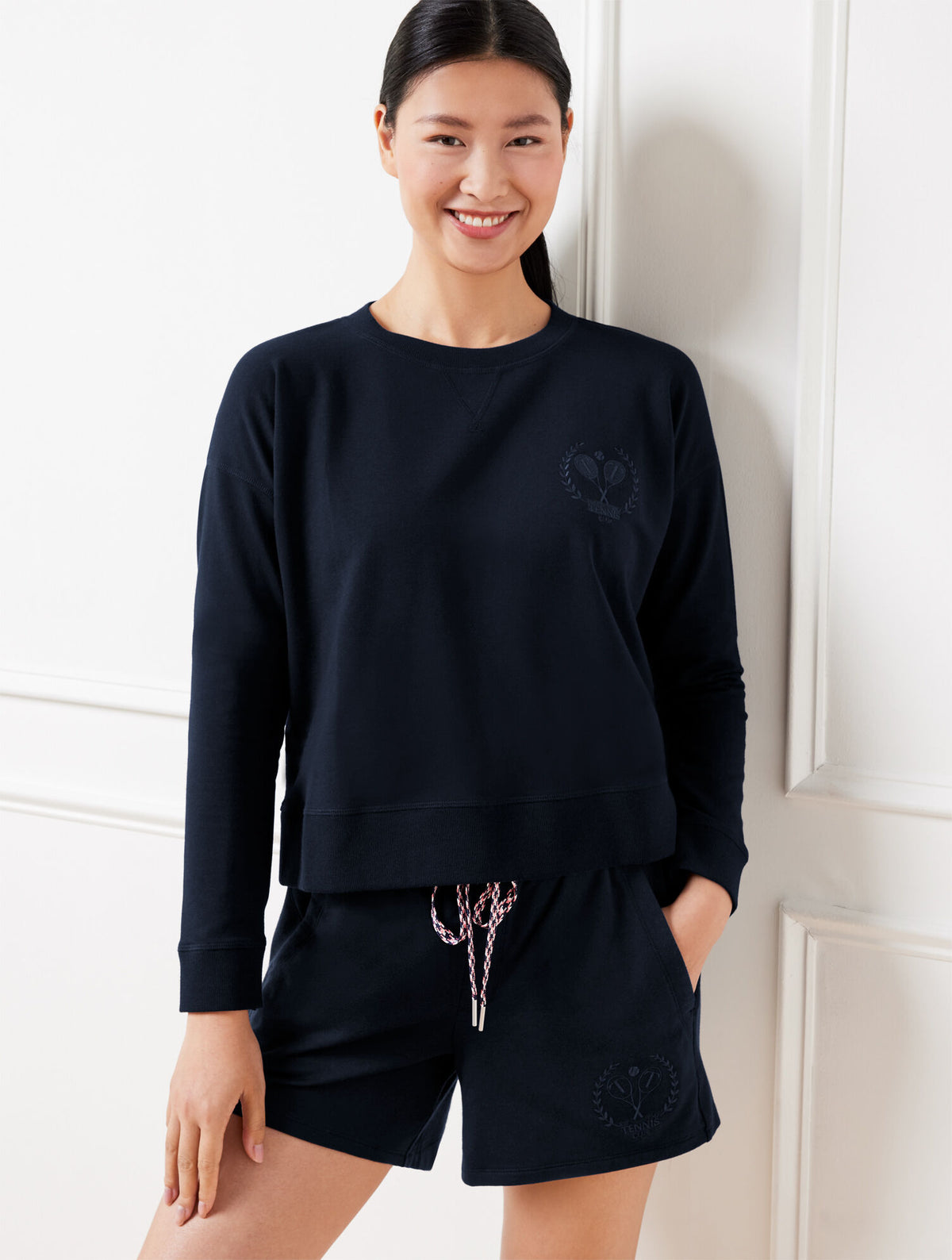 Talbots MODAL FRENCH TERRY EMBROIDERED CREST SWEATSHIRT