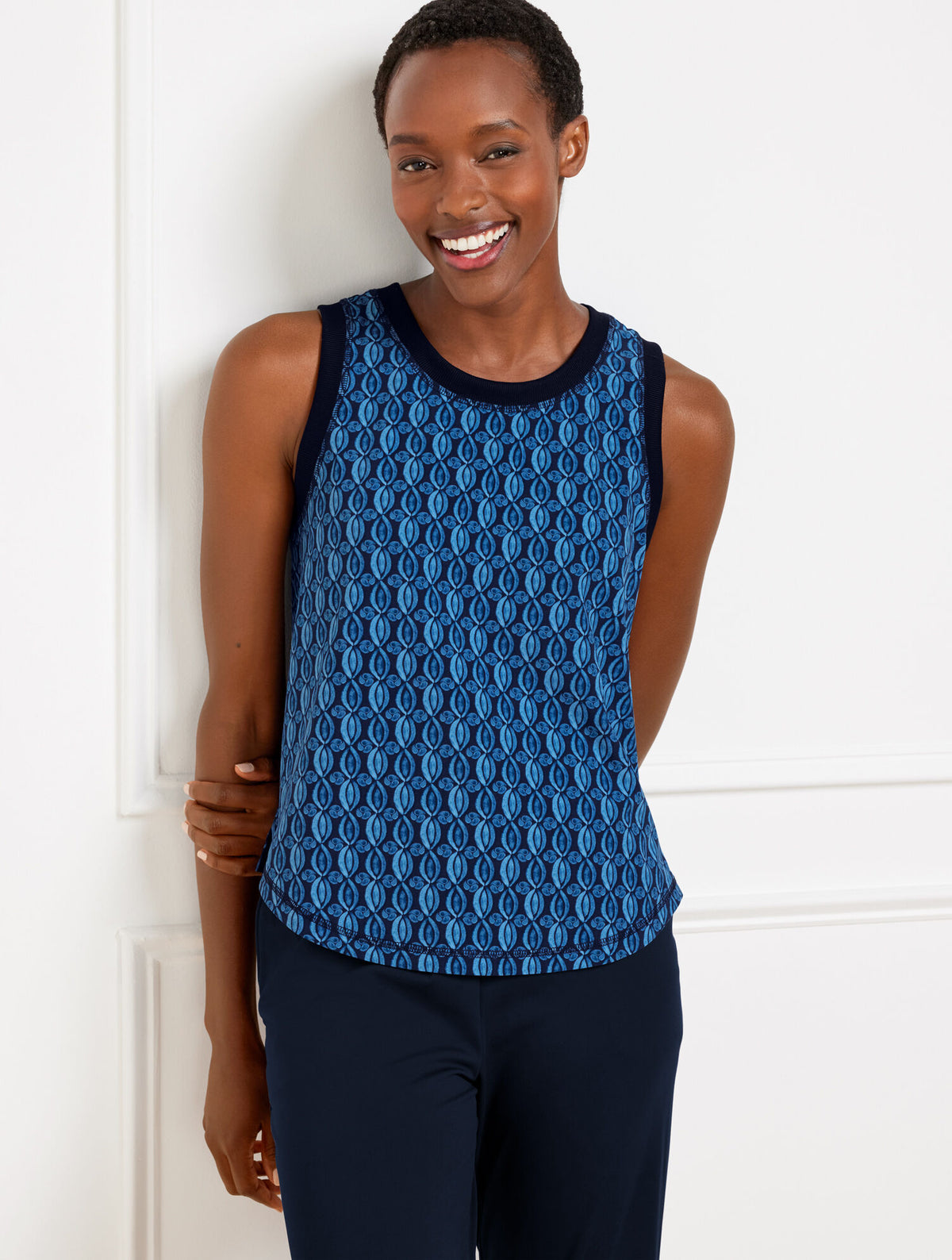 Talbots LIGHTWEIGHT WOVEN STRETCH TANK - PINWHEEL GEO