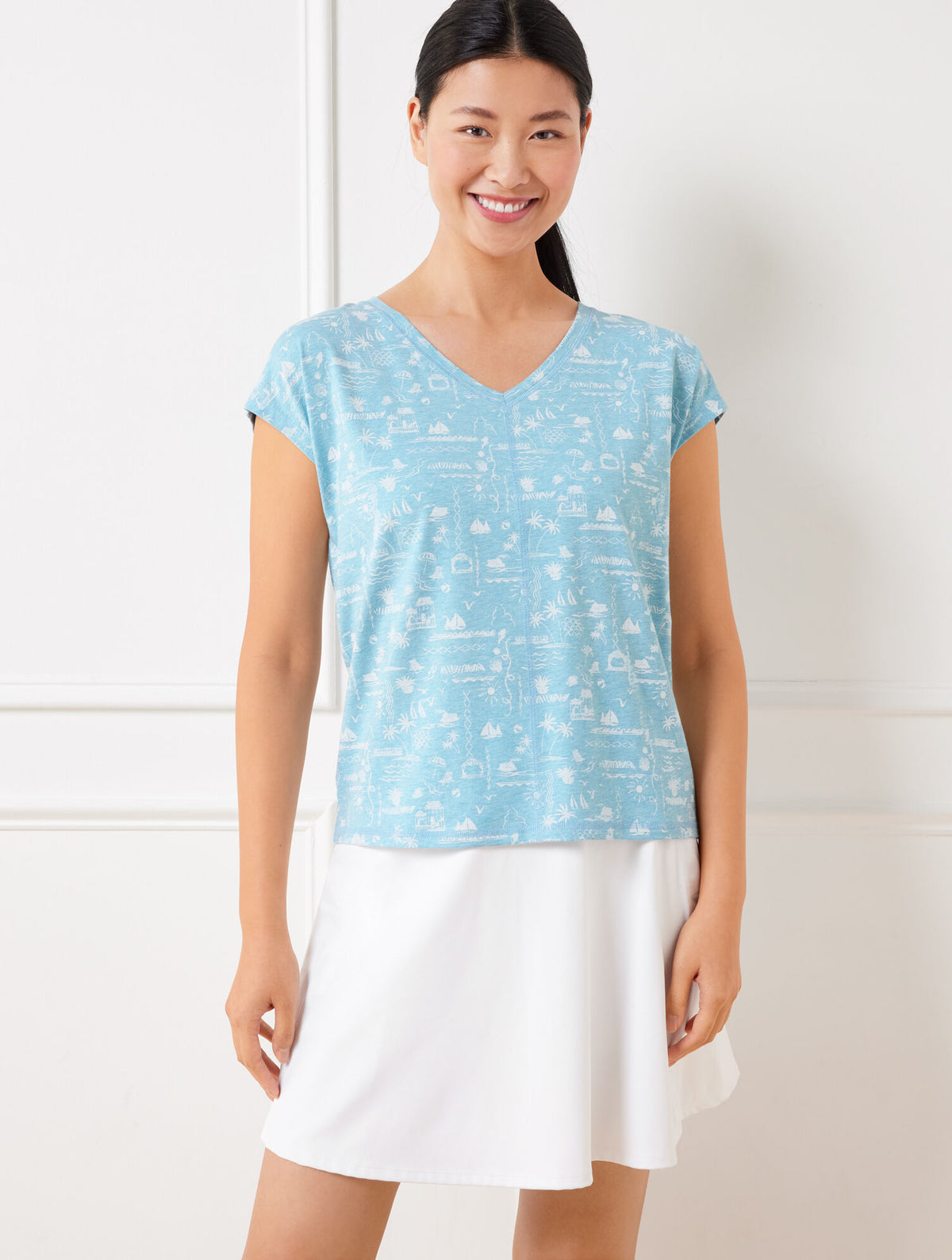 Talbots SUPERSOFT JERSEY V-NECK TEE - SEASIDE VILLA