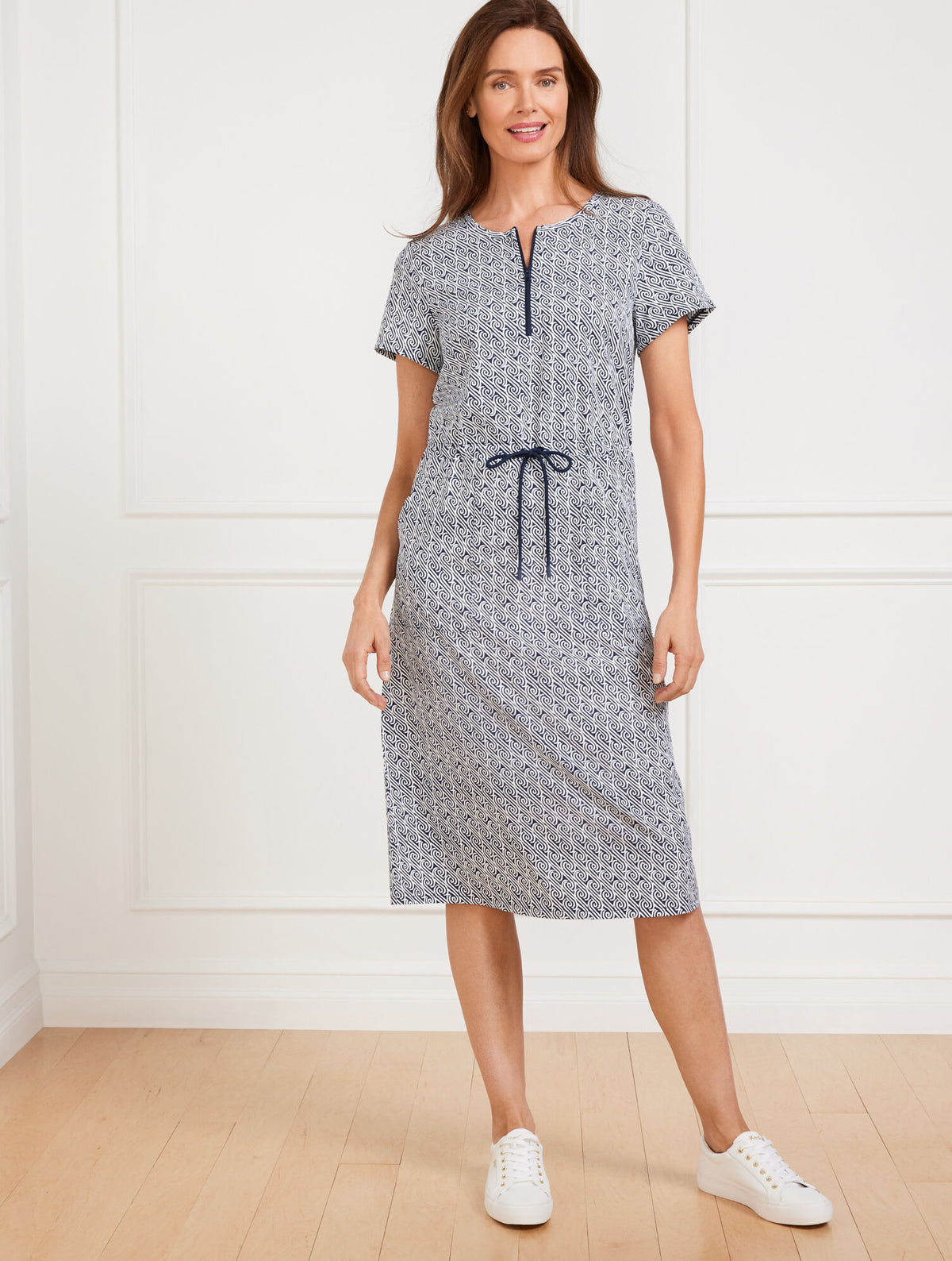Talbots LIGHTWEIGHT WOVEN STRETCH DRAWSTRING WAIST DRESS - WATER SWIRLS