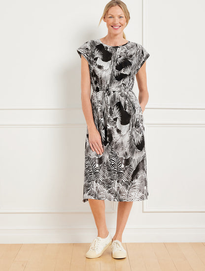 Talbots LIGHTWEIGHT WOVEN STRETCH MIDI DRESS - BREEZY PALMS