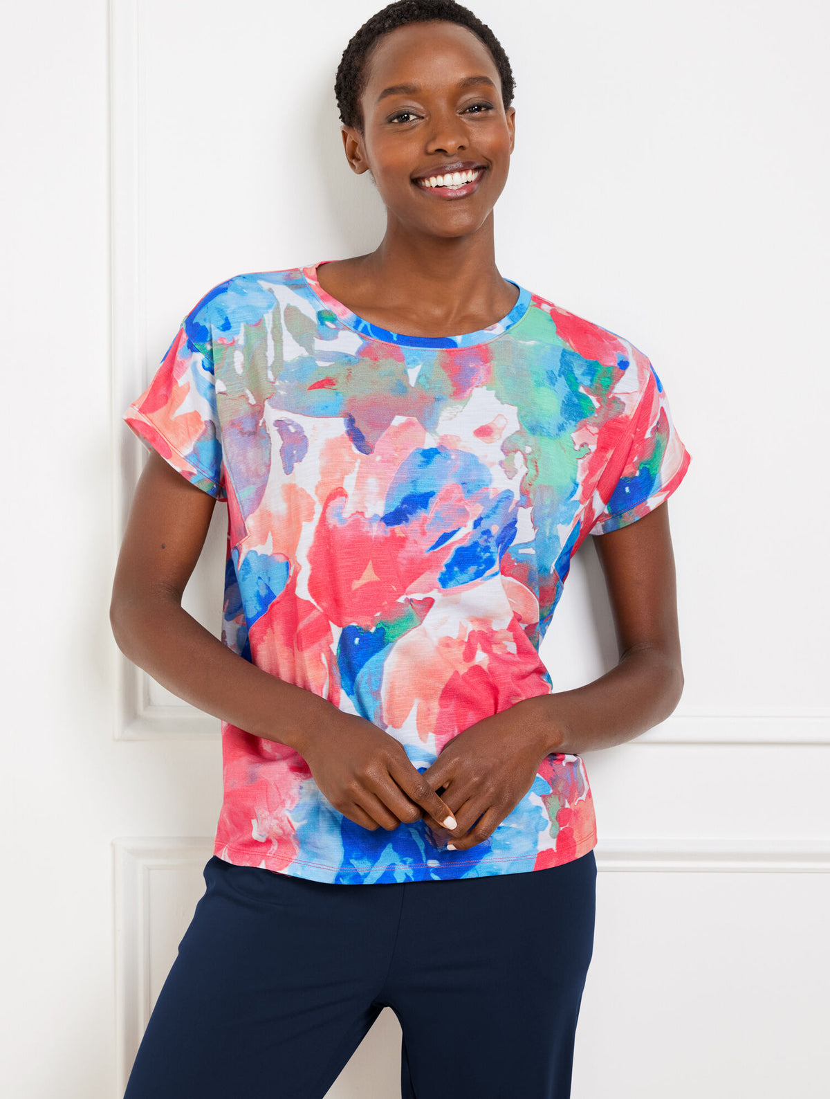 Talbots SUPERSOFT SLUB CREWNECK TEE - PAINTED FLOWERS