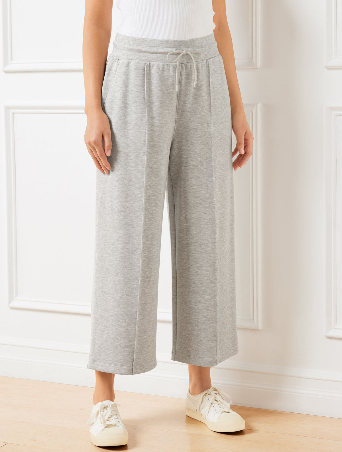 Talbots AIRKNIT STRETCH WIDE CROP PANTS - GREY SKY HEATHER