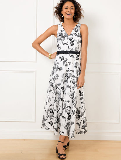 Talbots MODERN POPLIN DRESS - CLIMBING CAMELLIAS
