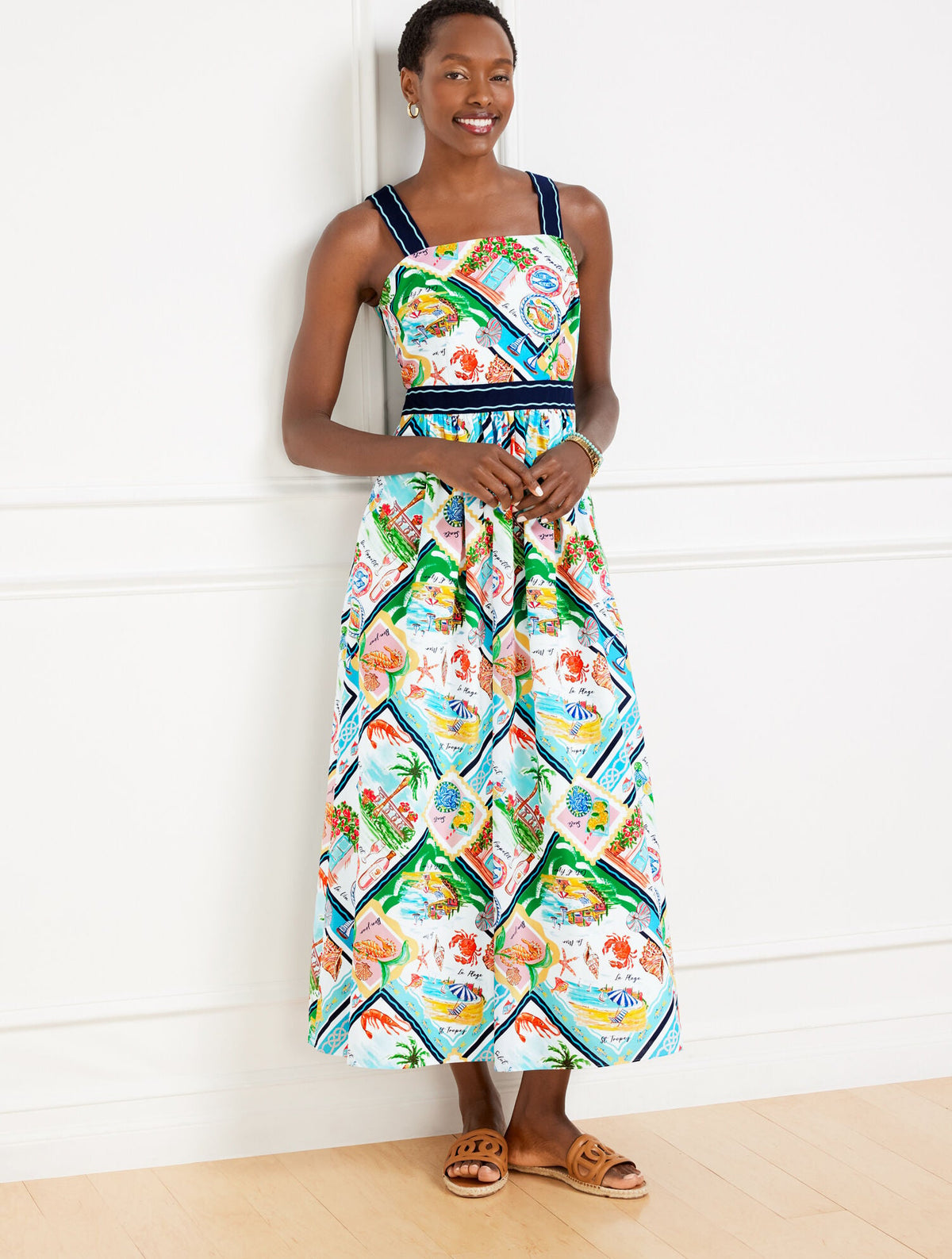 Talbots MODERN POPLIN FIT & FLARE DRESS - SUMMER VISTA