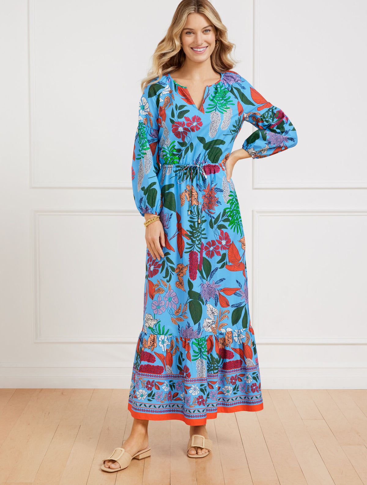 Talbots MODERN POPLIN PUFF SLEEVE DRESS - JOYFUL FLORAL
