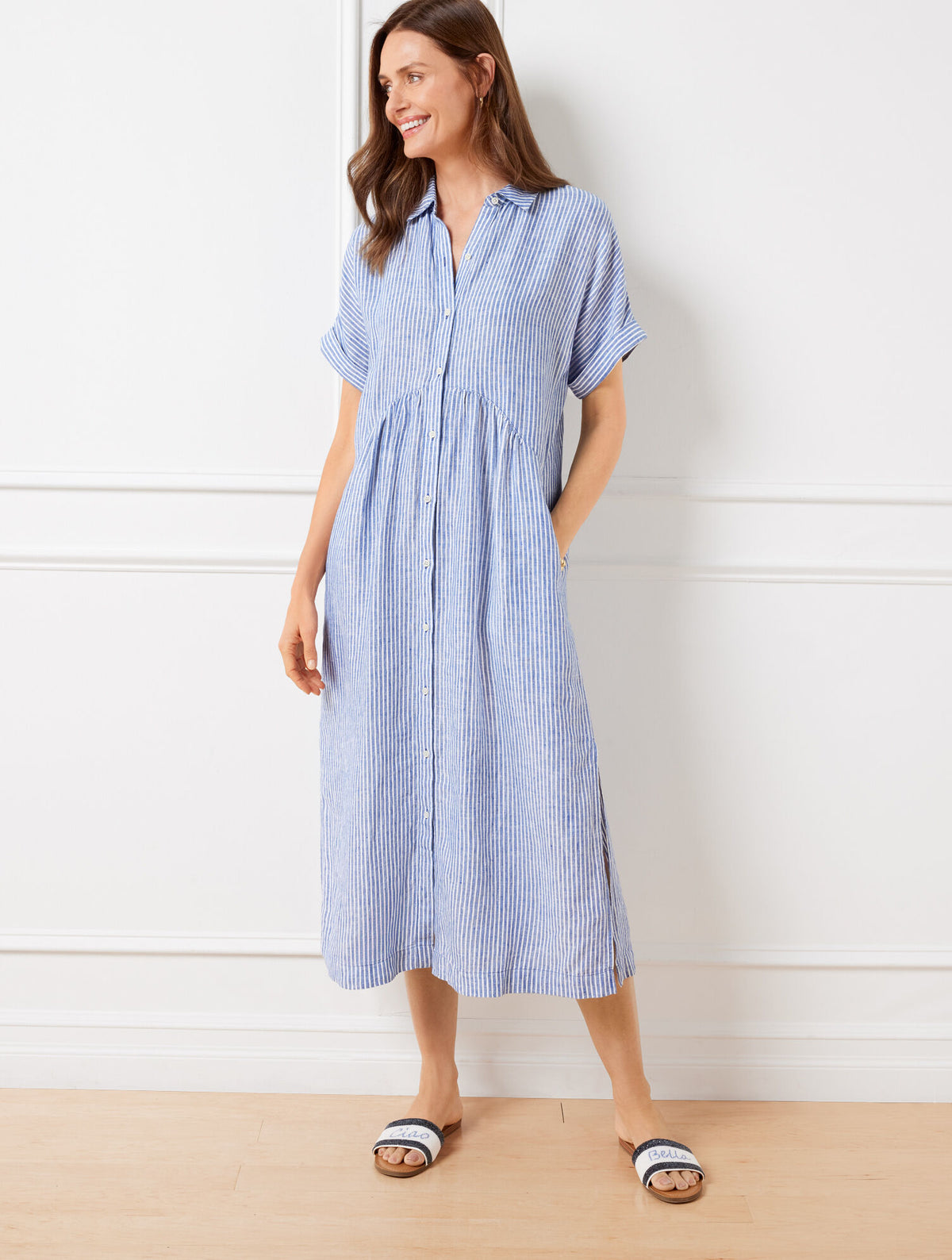 Talbots DROP WAIST LINEN SHIRTDRESS - HAPPY STRIPE