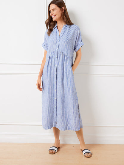 Talbots DROP WAIST LINEN SHIRTDRESS - HAPPY STRIPE