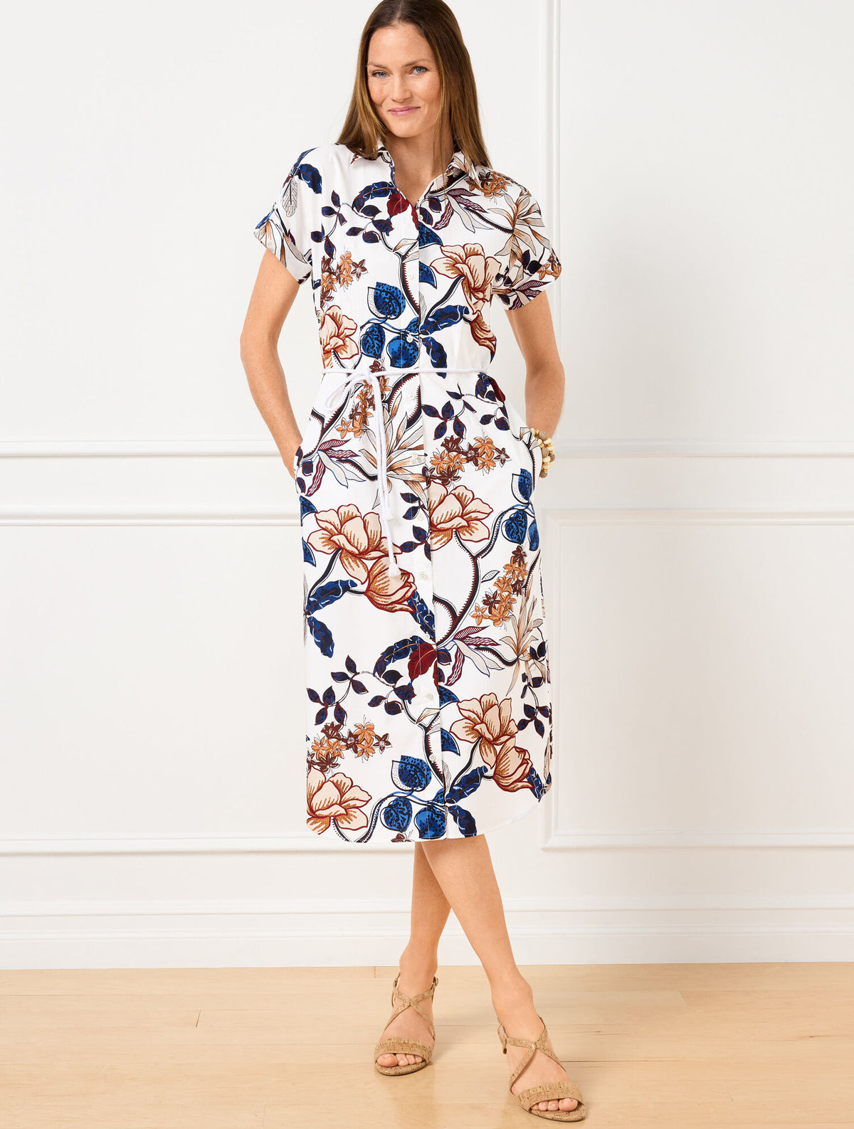 Talbots MODERN POPLIN MIDI SHIRTDRESS - VERDANT BOTANICAL