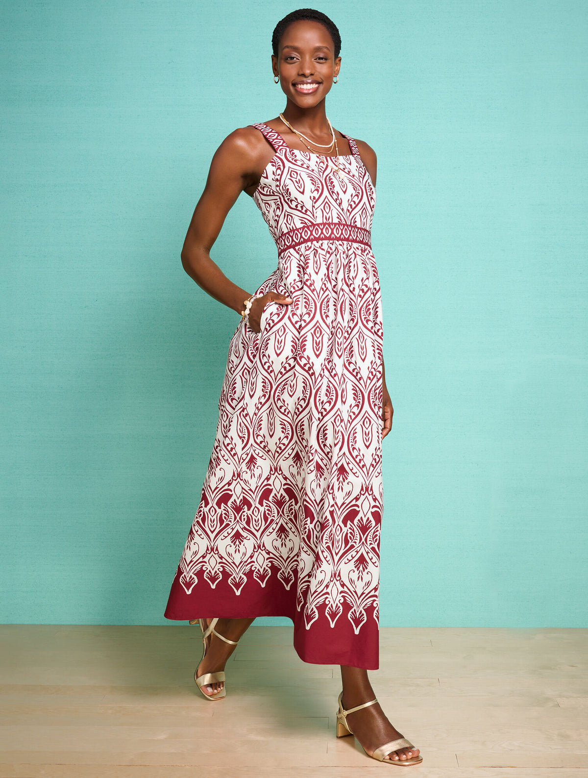 Talbots MODERN POPLIN FIT & FLARE DRESS - BOHEMIAN MEDALLION