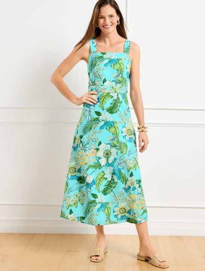 Talbots LINEN MIDI DRESS - TROPICAL BOTANICAL