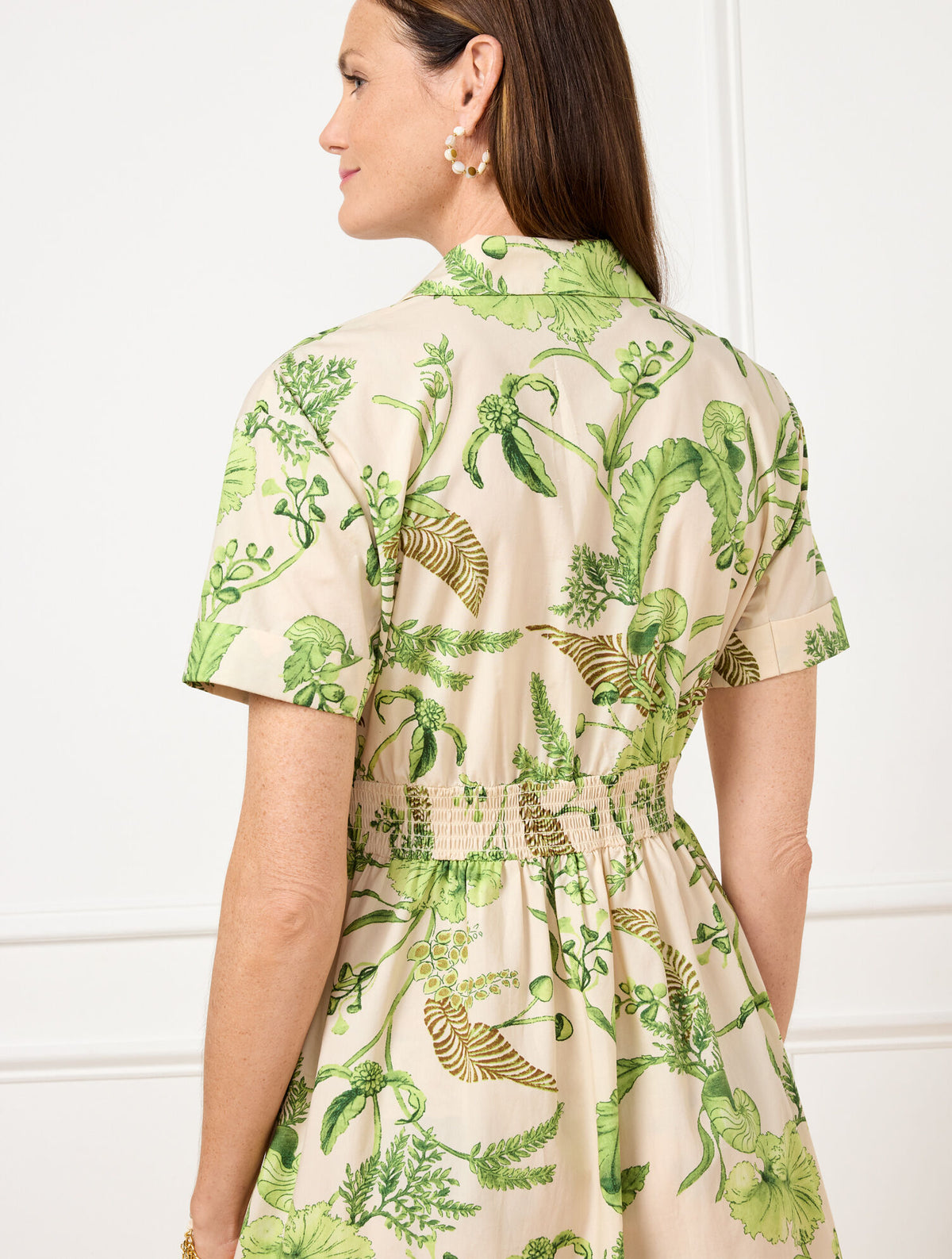 Talbots MODERN POPLIN SMOCKED MIDI DRESS - BRANCHING FLORAL