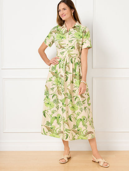Talbots MODERN POPLIN SMOCKED MIDI DRESS - BRANCHING FLORAL