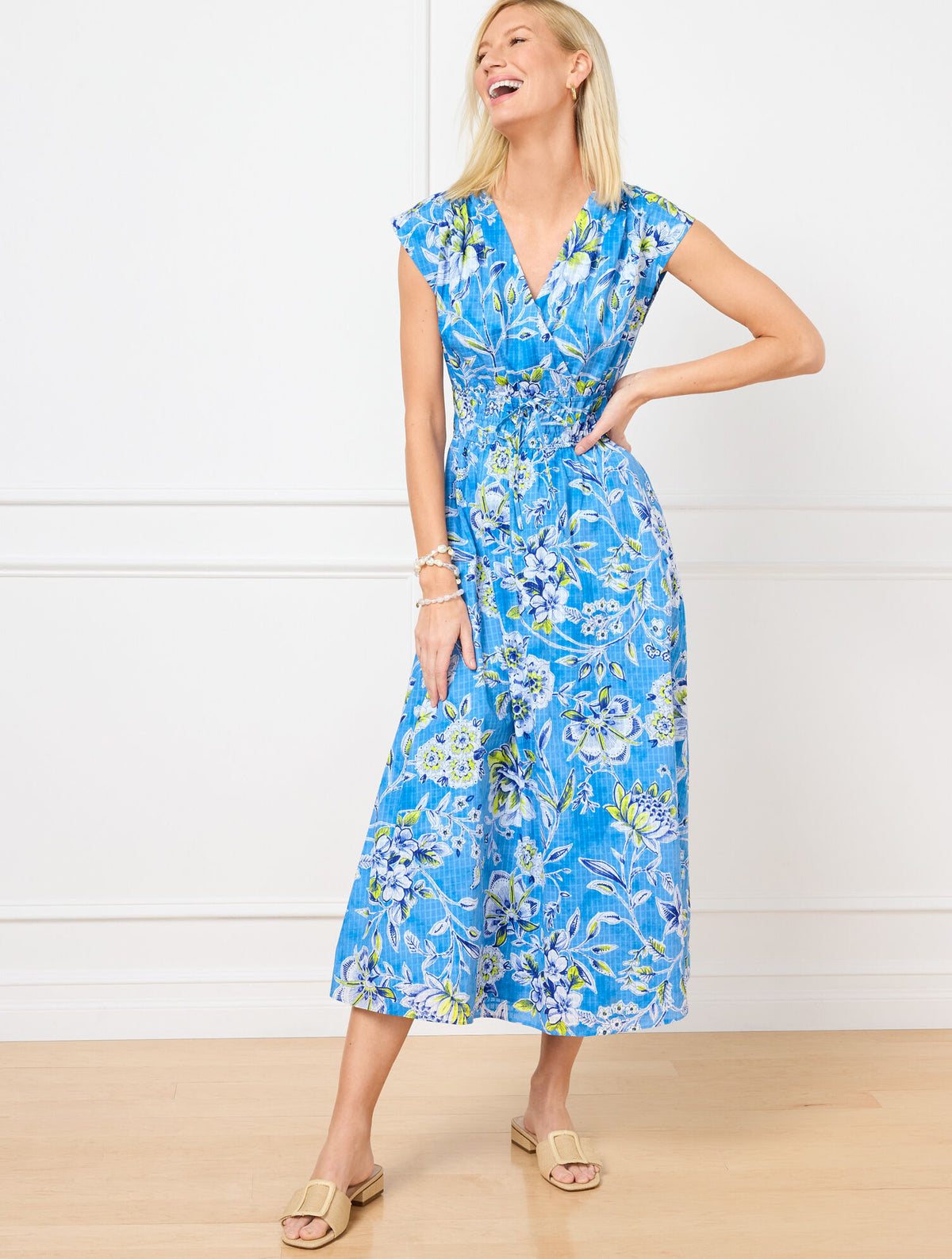 Talbots V-NECK MIDI DRESS - SKETCHED BOTANICAL