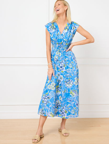 Talbots V-NECK MIDI DRESS - SKETCHED BOTANICAL