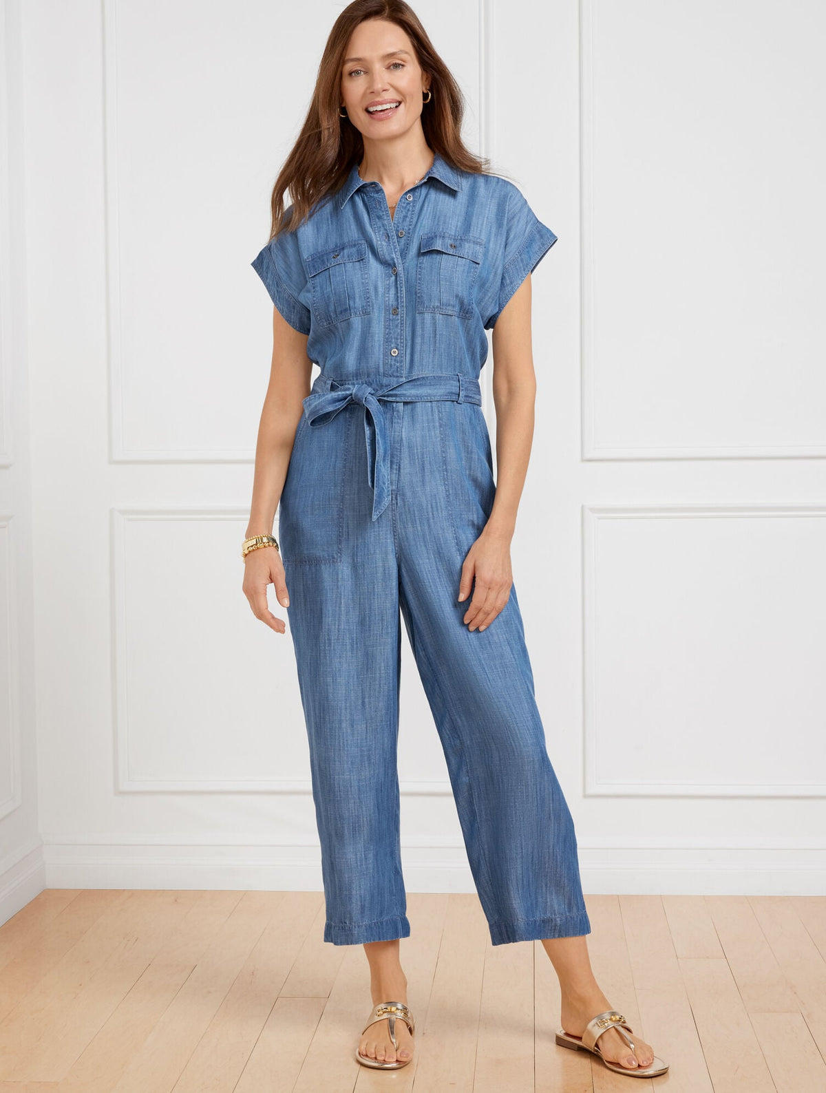 Talbots DENIM TIE WAIST JUMPSUIT - SIESTA WASH