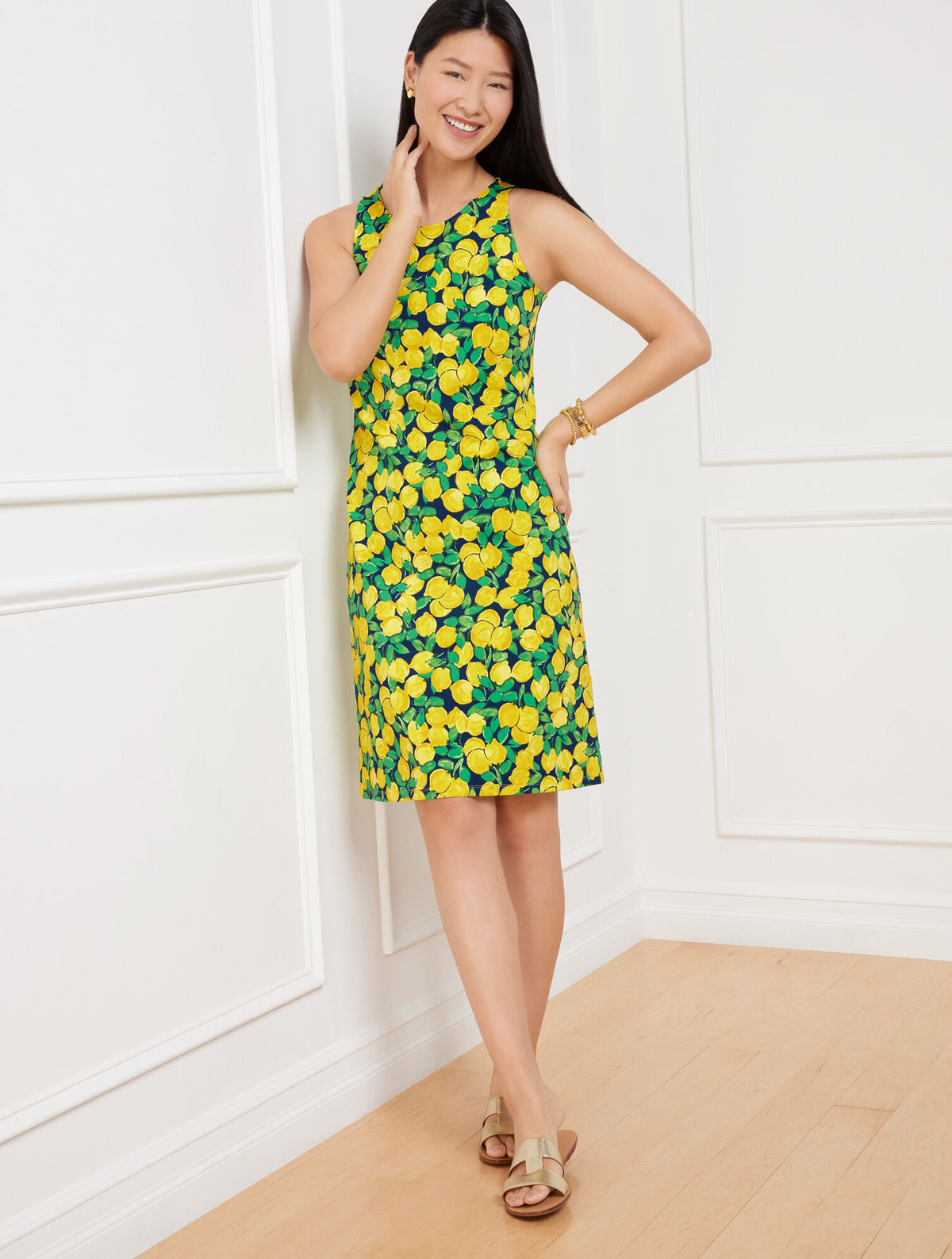 Talbots EFFORTLESS JERSEY SLEEVELESS SHIFT DRESS - LEMON BUNCHES