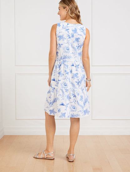 Talbots LINEN BLEND SWING DRESS - OCEAN FLORA