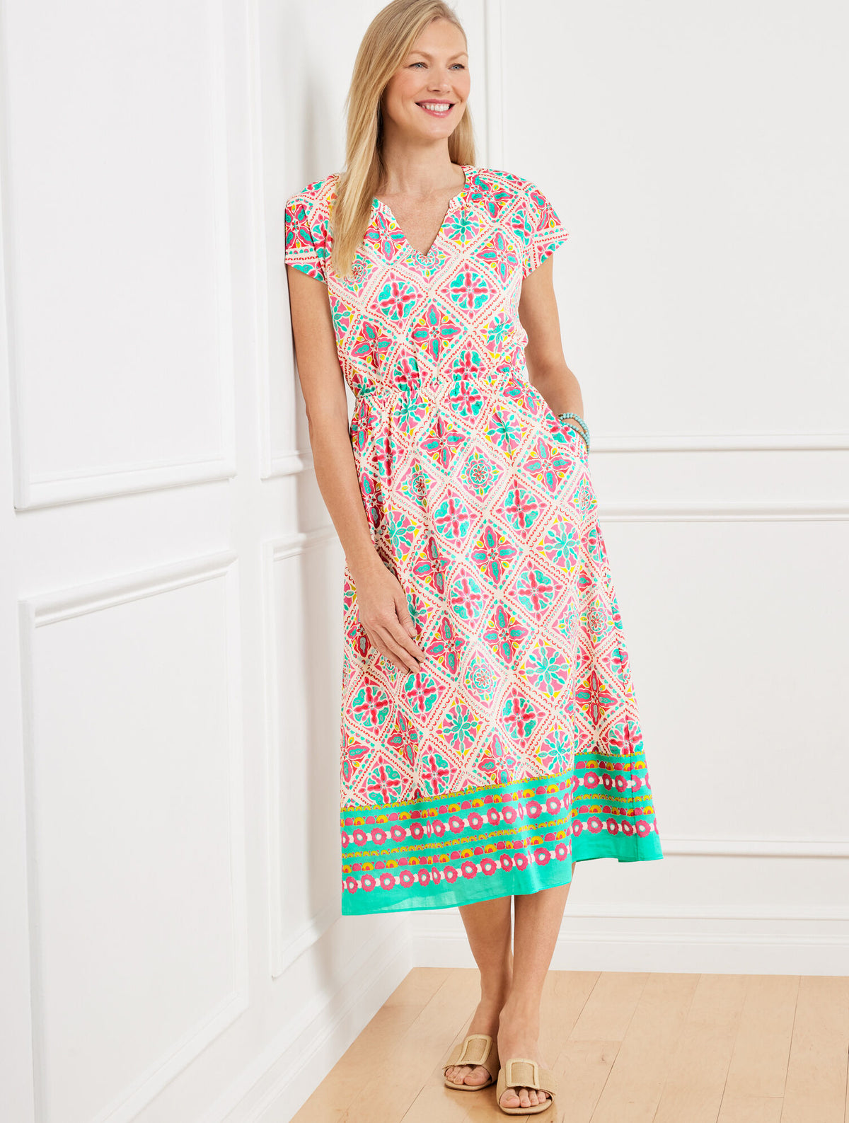 Talbots FIT & FLARE VOILE MIDI DRESS - PAINTERLY TILE