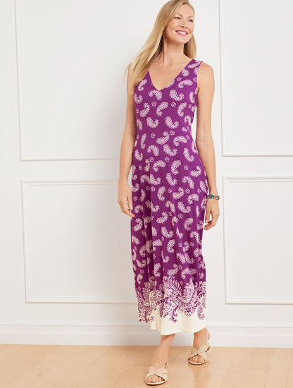 Talbots V-NECK JERSEY MIDI DRESS - OBLIQUE PAISLEY