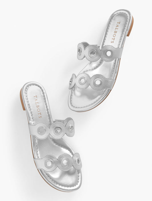 Talbots CAMY EYELET NAPPA METALLIC SLIDE SANDALS