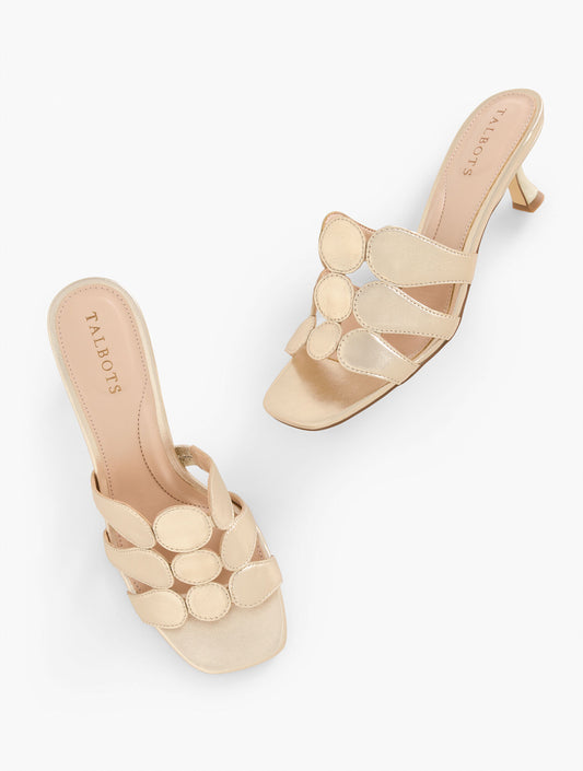 Talbots SABEL METALLIC NAPPA FLARE HEEL SANDALS