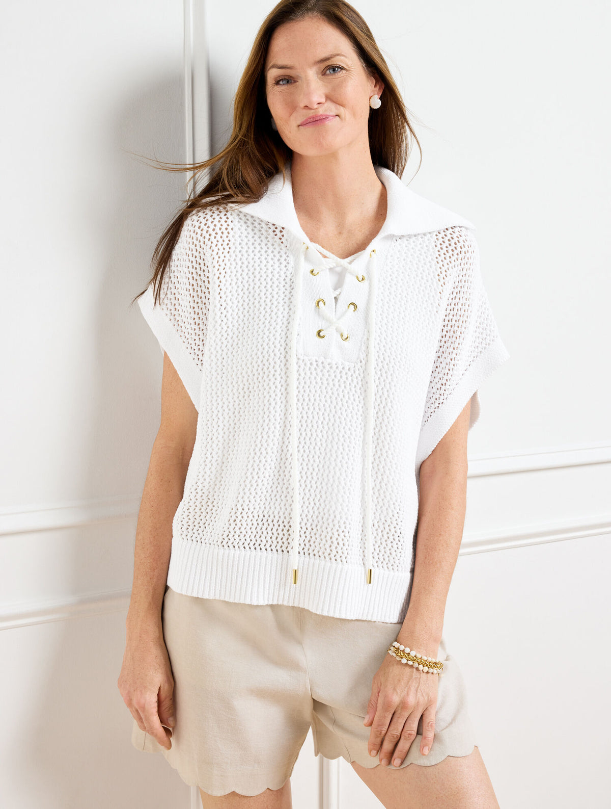 Talbots OPEN KNIT LACE UP PONCHO
