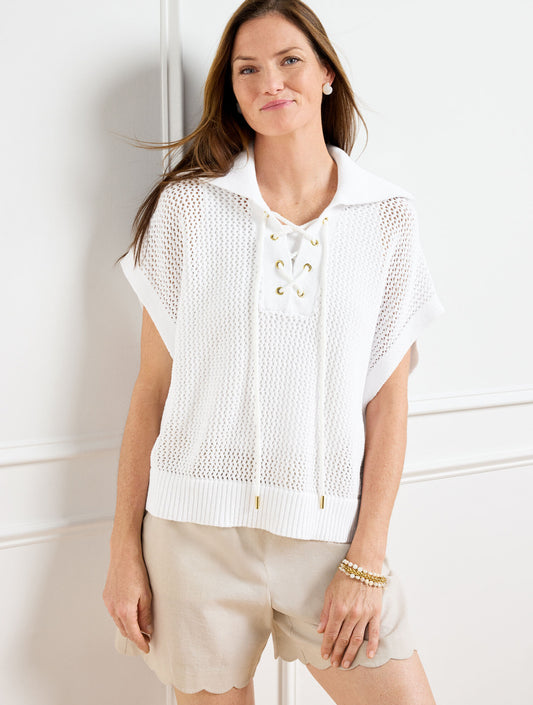 Talbots OPEN KNIT LACE UP PONCHO